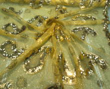 Sequins allover paisley design 54&quot; wide   Beautiful gold paisley design sequins on net fabric sold by the yard