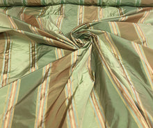 Silk taffeta stripe 54&quot;    Beautiful green shades silk taffeta satin stripes fabric sold by the yard