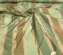 Silk taffeta stripe 54&quot;    Beautiful green shades silk taffeta satin stripes fabric sold by the yard