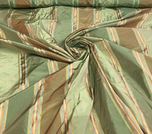Silk taffeta stripe 54&quot;    Beautiful green shades silk taffeta satin stripes fabric sold by the yard