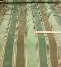 Silk taffeta stripe 54&quot;    Beautiful green shades silk taffeta satin stripes fabric sold by the yard