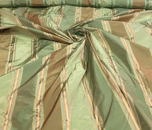 Silk taffeta stripe 54&quot;    Beautiful green shades silk taffeta satin stripes fabric sold by the yard