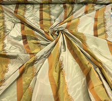 Silk taffeta 54&quot;   Beautiful greens mustard gold stripes jaquard silk taffeta stripe fabric sold by the yard