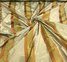 Silk taffeta 54&quot;   Beautiful greens mustard gold stripes jaquard silk taffeta stripe fabric sold by the yard