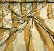 Silk taffeta 54&quot;   Beautiful greens mustard gold stripes jaquard silk taffeta stripe fabric sold by the yard