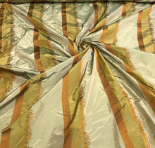 Silk taffeta 54&quot;   Beautiful greens mustard gold stripes jaquard silk taffeta stripe fabric sold by the yard