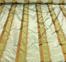 Silk taffeta 54&quot;   Beautiful greens mustard gold stripes jaquard silk taffeta stripe fabric sold by the yard