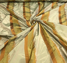 Silk taffeta 54&quot;   Beautiful greens mustard gold stripes jaquard silk taffeta stripe fabric sold by the yard