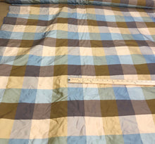 Silk dupion plaid 54&quot; wide    Beautiful blue brown gold shades silk dupion plaid fabric sold by the yard