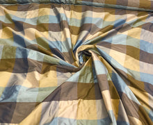Silk dupion plaid 54&quot; wide    Beautiful blue brown gold shades silk dupion plaid fabric sold by the yard
