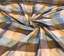 Silk dupion plaid 54&quot; wide    Beautiful blue brown gold shades silk dupion plaid fabric sold by the yard