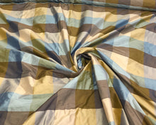 Silk dupion plaid 54&quot; wide    Beautiful blue brown gold shades silk dupion plaid fabric sold by the yard