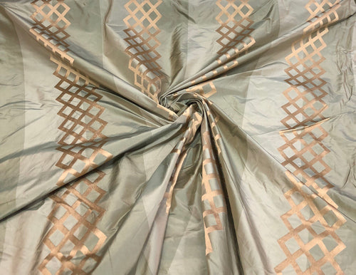Silk taffeta 54" wide    Beautiful sage green with gold jaquard silk taffeta fabric sold by the yard