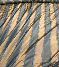 Silk taffeta 54&quot; wide    Beautiful teal blue with gold jaquard stripe silk taffeta fabric sold by the yard