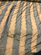 Silk taffeta 54&quot; wide    Beautiful teal blue with gold jaquard stripe silk taffeta fabric sold by the yard