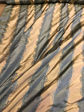 Silk taffeta 54&quot; wide    Beautiful teal blue with gold jaquard stripe silk taffeta fabric sold by the yard