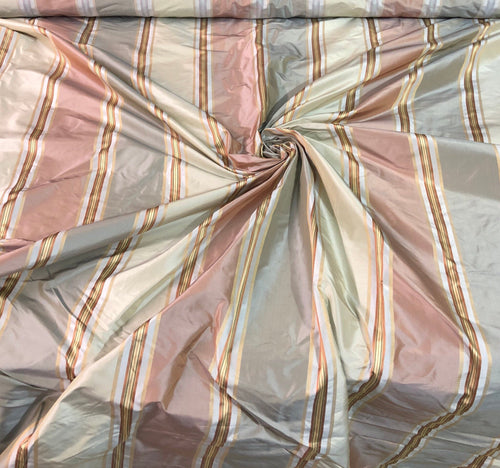 Silk taffeta 54" wide   Beautiful gray pink peach statin stripe silk taffeta fabric sold by the yard