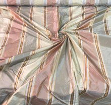 Silk taffeta 54&quot; wide   Beautiful gray pink peach statin stripe silk taffeta fabric sold by the yard