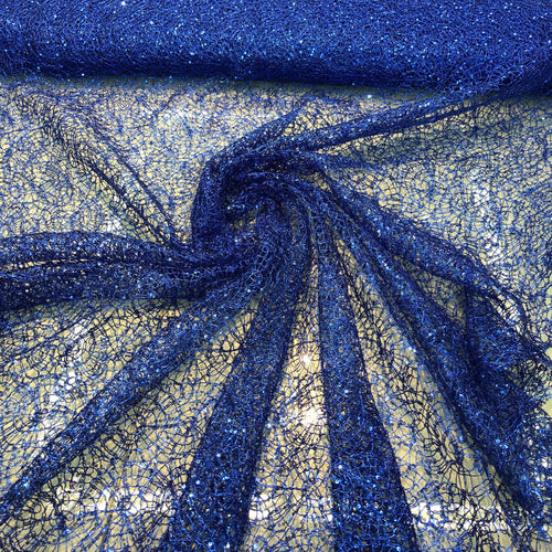 Cording spiderweb design lace with sequins embellished on it   Beautiful royal blue color cording lace fabric sold by the yard