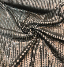 Circle striped pv embilished on mesh fabric  beautiful black color 3D pv stripes embroidered on mesh fabric sold by the yard