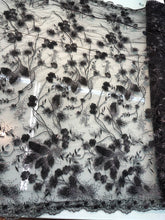 Floral embroidery design on mesh with sequins glitter on mesh fabric sold by the yard