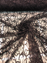 Hand beaded floral design black lace on meah fabric sold by the yard