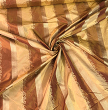 Silk taffeta 54&quot; wide   Beautiful gold copper stripe with gold jaquard silk taffeta fabric sold by the yard