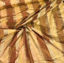Silk taffeta 54&quot; wide   Beautiful gold copper stripe with gold jaquard silk taffeta fabric sold by the yard