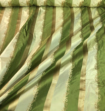 Silk taffeta 54&quot; wide    Beautiful green shades stripe silk taffeta with gold jaquard stripe silk taffeta fabric sold by the yard
