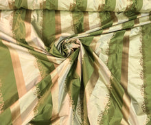 Silk taffeta 54&quot; wide    Beautiful green shades stripe silk taffeta with gold jaquard stripe silk taffeta fabric sold by the yard