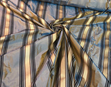 Silk taffeta 54&quot; wide    Beautiful blue with black gold ribbing stripe silk taffeta fabric sold by the yard