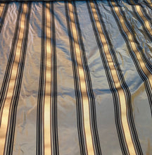 Silk taffeta 54&quot; wide    Beautiful blue with black gold ribbing stripe silk taffeta fabric sold by the yard
