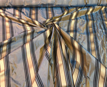 Silk taffeta 54&quot; wide    Beautiful blue with black gold ribbing stripe silk taffeta fabric sold by the yard