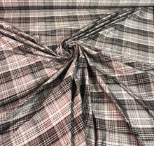 Silk shantung plaid 54&quot; wide    Beautiful black grey white plaid silk shantung fabric sold by the yard