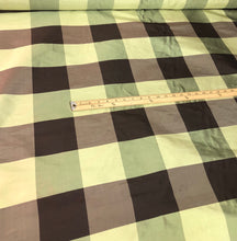 Silk shantung 54&quot; wide   Beautiful green brown silk shanting plaid fabric sold by the yard
