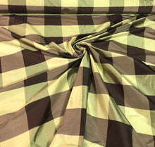 Silk shantung 54&quot; wide   Beautiful green brown silk shanting plaid fabric sold by the yard