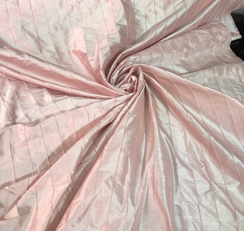 Silk shantung 52" wide    Beautiful baby pink stripe pintuck silk shantung fabric sold by the yard