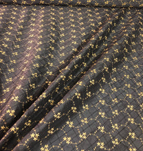 Silk shantung 52&quot; wide    Beautiful black diamond pintuck with gold flower embroidery shanting fabric sold by the yard
