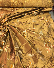 Silk shantung 54&quot; wide    Beautiful bronze color floral embroidery silk shantung fabric sold by the yard