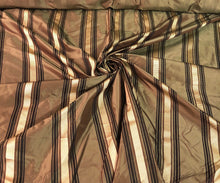 Silk taffeta 54&quot; wide   Beautiful bronze with black and gold ribbing stripe silk taffeta fabric sold by the yard