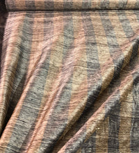 Silk ikat fabric 54&quot;  beautiful silk ikat dupion stripe copper black grey color fabric sold by the yard