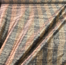 Silk ikat fabric 54&quot;  beautiful silk ikat dupion stripe copper black grey color fabric sold by the yard