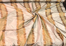 Silk taffeta 54&quot; wide   Beautiful grayish taupe rust gold stripe with ruat gold striped floral jaquard silk taffeta fabric sold by the yard