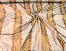 Silk taffeta 54&quot; wide   Beautiful grayish taupe rust gold stripe with ruat gold striped floral jaquard silk taffeta fabric sold by the yard