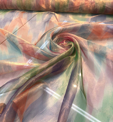 Metallic  tissue organza rainblow colors 100% Silk Organza 45" wide fabric sold by the yard Usable for Apparel and interior designing.