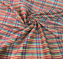 Silk shantung with noel plaids 45&quot; wide   Beautiful aqua pink yellow color silk shantung sold by the yard
