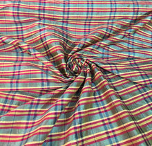 Silk shantung with noel plaids 45&quot; wide   Beautiful aqua pink yellow color silk shantung sold by the yard