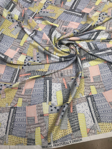 Satin charmeuse 54" wide    Beautiful geometrical design in pastel colors satin charmouse fabric sold by the yard