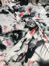 Satin charmeuse digital print 54&quot; wide    Beautiful white black red colors silky satin charmeuse fabric sold by the yard