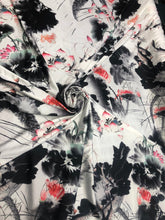 Satin charmeuse digital print 54&quot; wide    Beautiful white black red colors silky satin charmeuse fabric sold by the yard